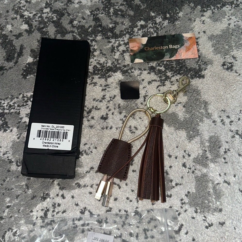 Charleston Bags iPhone tassels usb keychain brown power cable